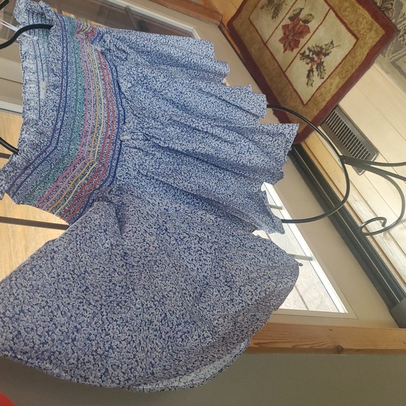 Petersyn Blue Colorful striped  Davenport Sz . M Crop‎ top w Bell Sleeve - Picture 5 of 12